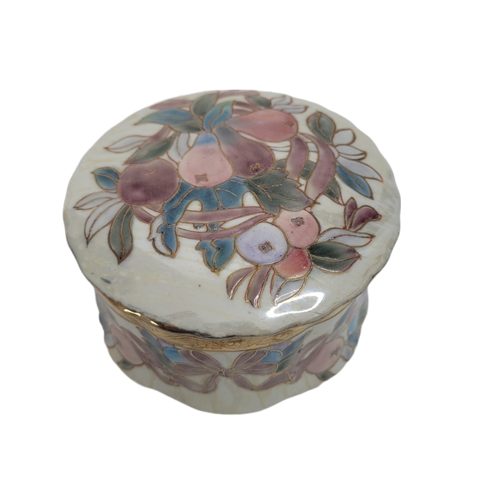 Vintage ceramic trinket box with pears